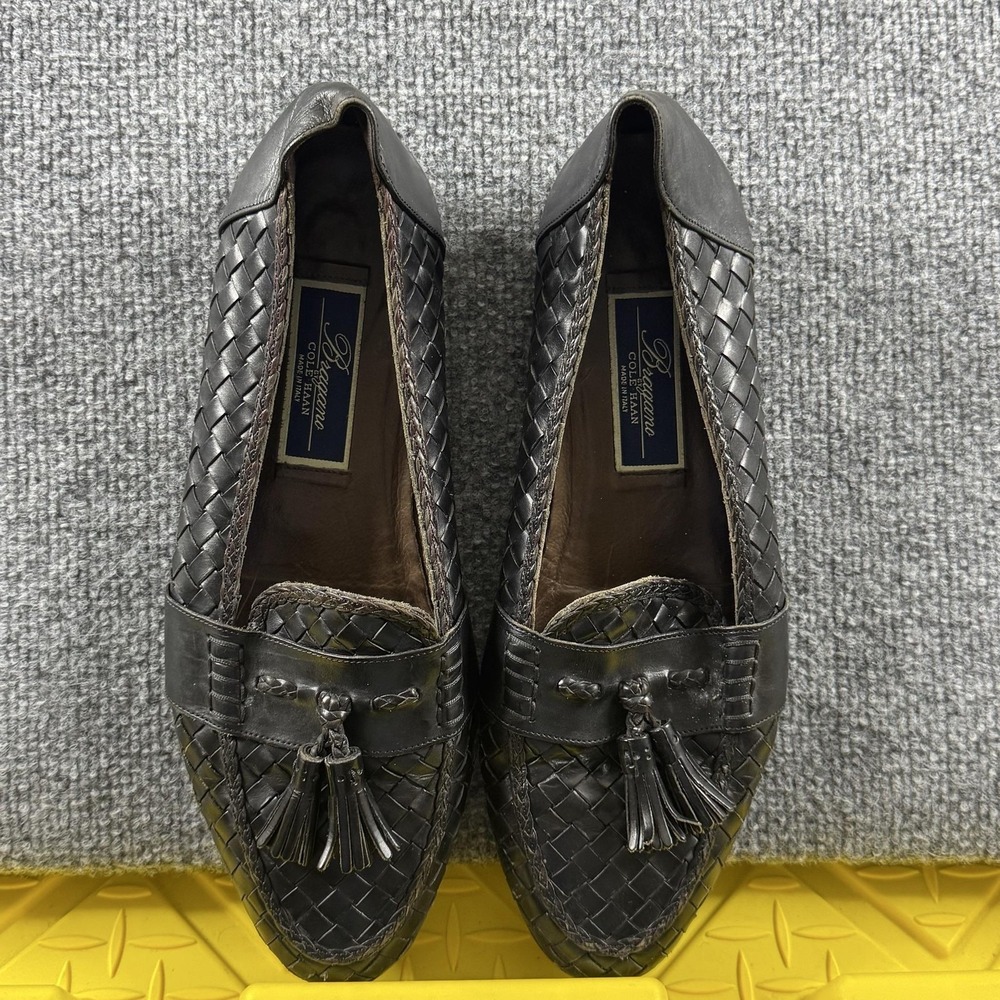 Cole Haan Bragano Shoes Mens Size 10.5 Black Woven Leather Tassel Loafer Dress